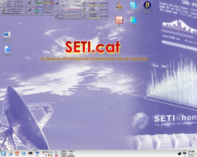 Escriptori Linux amb fons SETI.cat (setembre'06)